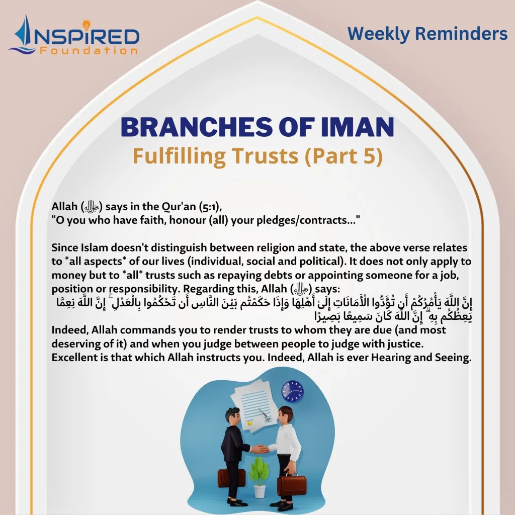 Branches of Iman: Fulfilling Trusts (Part 5)